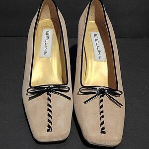 Bellini Women's Beige Suede Loafers with Black Trim